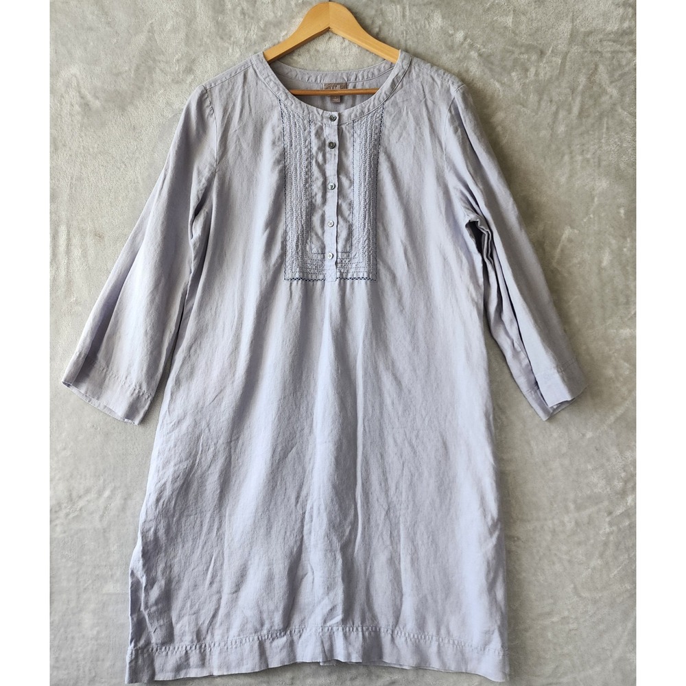J. Jill Linen Dress Womens Size Large Pintuck Pleats Soft Lavender Button 100%